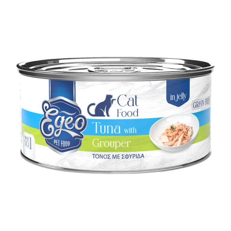 Egeo Grain Free Adult Cat Food Tuna with Grouper in Jelly 85gr (No 1) (Τόνος με Σφυρίδα σε Ζελέ)