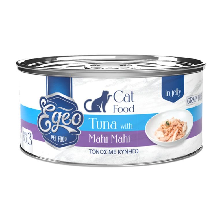 Egeo Grain Free Adult Cat Food Tuna with Mahi Mahi in Jelly 85gr (No 3) (Τόνος με Κυνηγό σε Ζελέ)