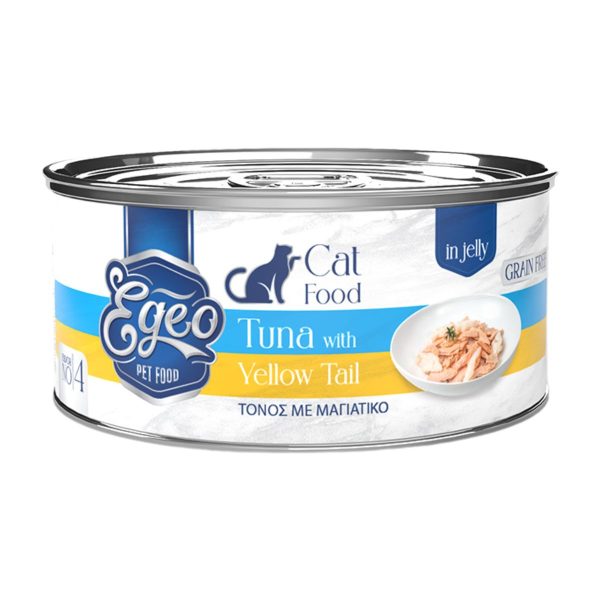 Egeo Grain Free Adult Cat Food Tuna with Yellow Tail in Jelly 85gr (No 4) (Τόνος με Μαγιάτικο σε Ζελέ)