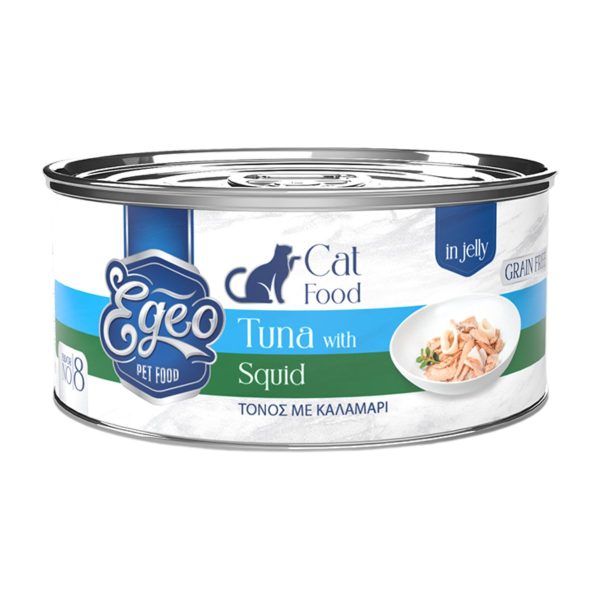 Egeo Grain Free Adult Cat Food Tuna with Squid in Jelly 85gr (No 8) (Τόνος με Καλαμάρι σε Ζελέ)