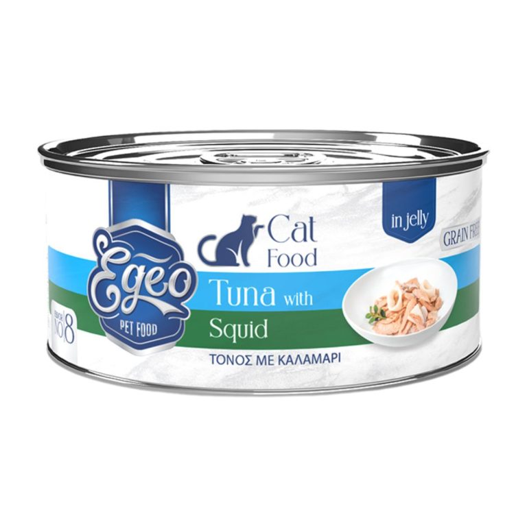 Egeo Grain Free Adult Cat Food Tuna with Squid in Jelly 85gr (No 8) (Τόνος με Καλαμάρι σε Ζελέ)