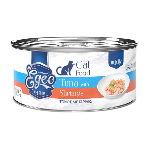 Egeo Grain Free Adult Cat Food Tuna with Shrimps in Jelly 85gr (No 9) (Τόνος με Γαρίδες σε Ζελέ)