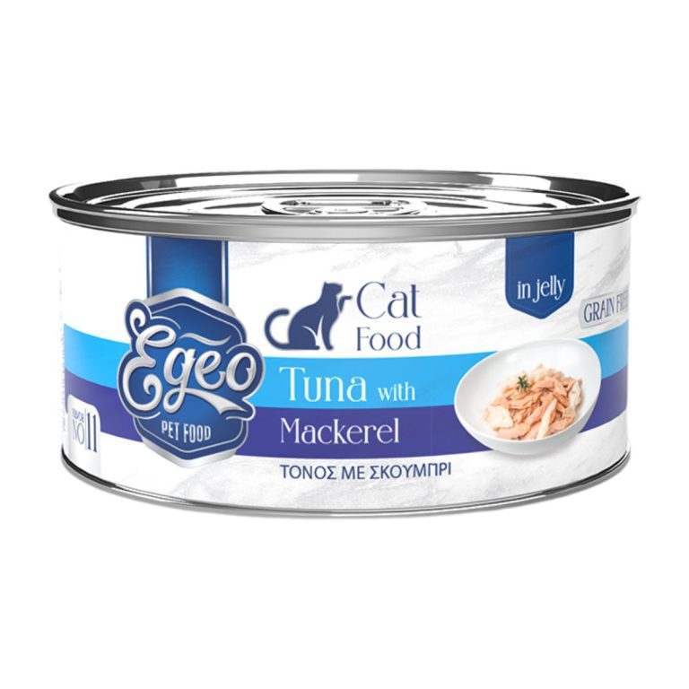 Egeo Grain Free Adult Cat Food Tuna with Mackerel in Jelly 85gr (No 11) (Τόνος με Σκουμπρί σε Ζελέ)