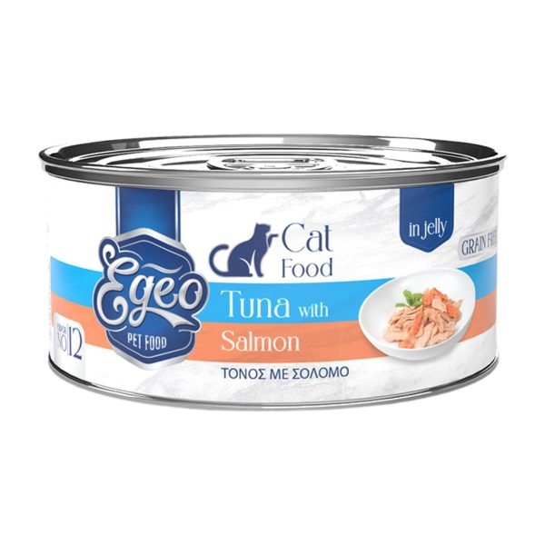 Egeo Grain Free Adult Cat Food Tuna with Salmon in Jelly 85gr (No 12) (Τόνος με Σολομό σε Ζελέ)