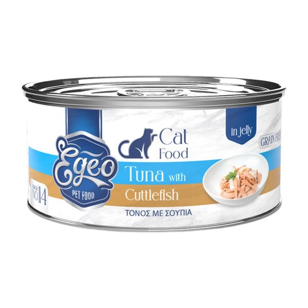 Egeo Grain Free Adult Cat Food Tuna with Cuttlefish in Jelly 85gr (No 14) (Τόνος με Σουπιά σε Ζελέ)