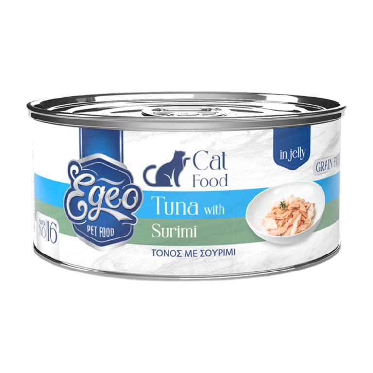 Egeo Grain Free Adult Cat Food Tuna with Surimi in Jelly 85gr (No 16) (Τόνος με Σουρίμι σε Ζελέ)