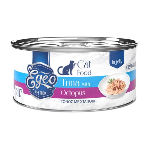 Egeo Grain Free Adult Cat Food Tuna with Octopus in Jelly 85gr (No 17) (Τόνος με Χταπόδι σε Ζελέ)