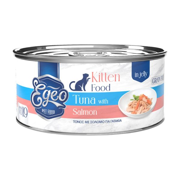 Egeo Grain Free Kitten Cat Food Tuna with Salmon in Jelly 85gr (No 19) (Τόνος με Σολομό σε Ζελέ)