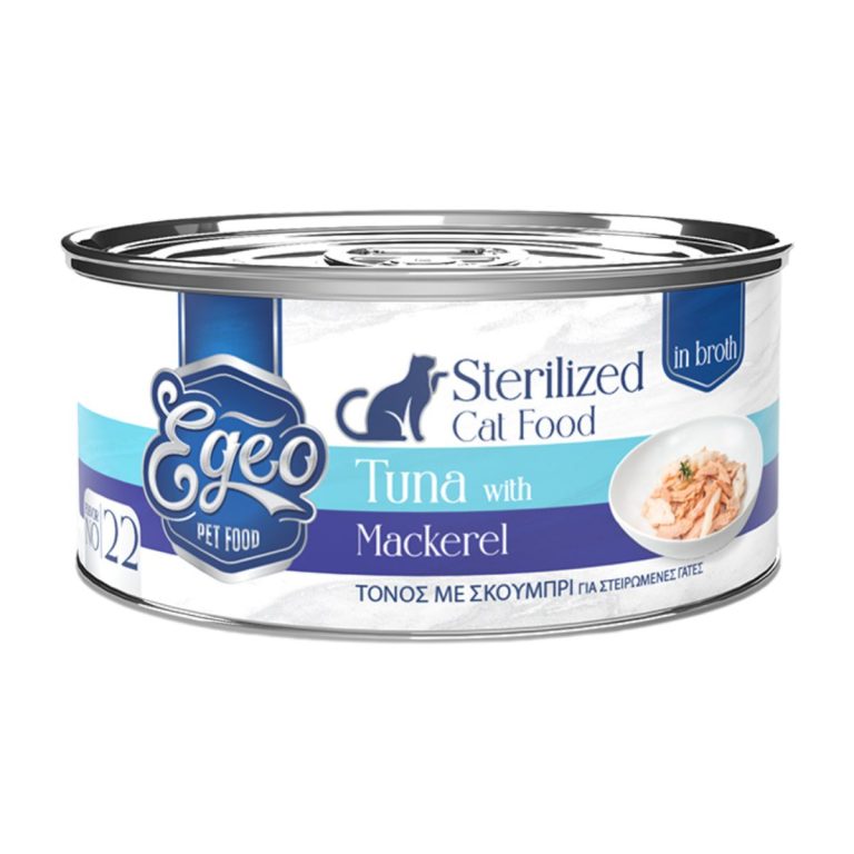 Egeo Adult Sterilised Cat Food Tuna with Mackerel in Broth 70gr (No 22) (Τόνος με Σκουμπρί σε Ζωμό)