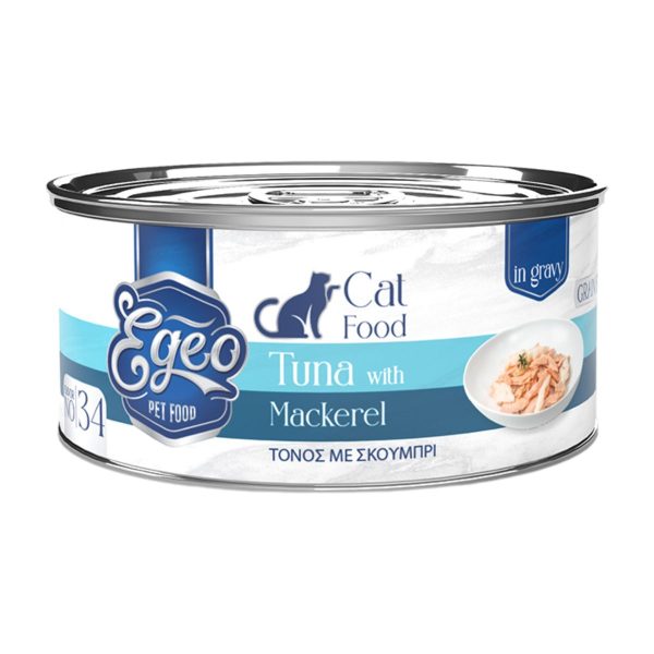 Egeo Adult Grain Free Cat Food Tuna with Mackerel in Gravy 70gr (No 33) (Τόνος με Σκουμπρί σε Σάλτσα)