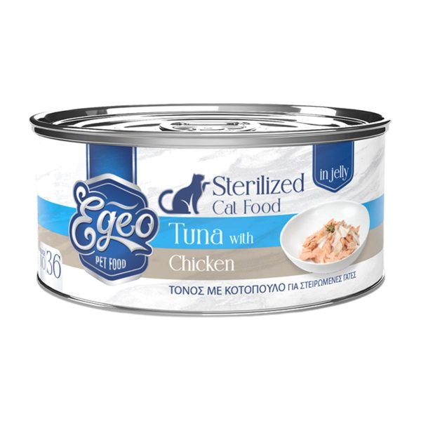 Egeo Adult Sterilised Cat Food Tuna with Chicken in Jelly 80gr (No 36) (Τόνος με Κοτόπουλο σε Ζελέ)