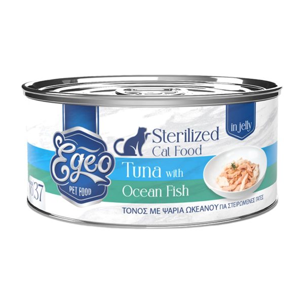 Egeo Adult Sterilised Cat Food Tuna with Chicken in Jelly 80gr (No 37) (Τόνος με Ψάρια Ωκεανού σε Ζελέ)