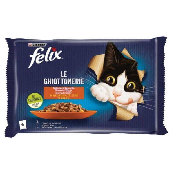 Felix Le Ghiottonerie Cat Food with Rabbit & Lamb 4 x 85gr (με Ποικιλία Εξοχής σε Ζελέ) (Κουνέλι-Αρνί)