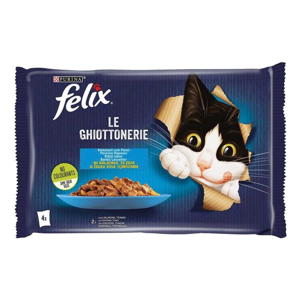 Felix Le Ghiottonerie Cat Food with Fish 4 x 85gr (με Ποικιλία Ψαρικών σε Ζελέ)