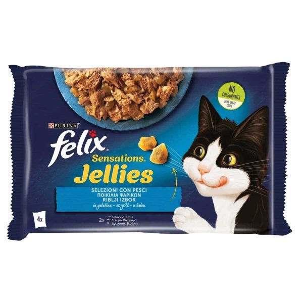 Felix Sensations Jellies Cat Food with Fish 4 x 85gr (με Σολομό & Πέστροφα σε Ζελέ)