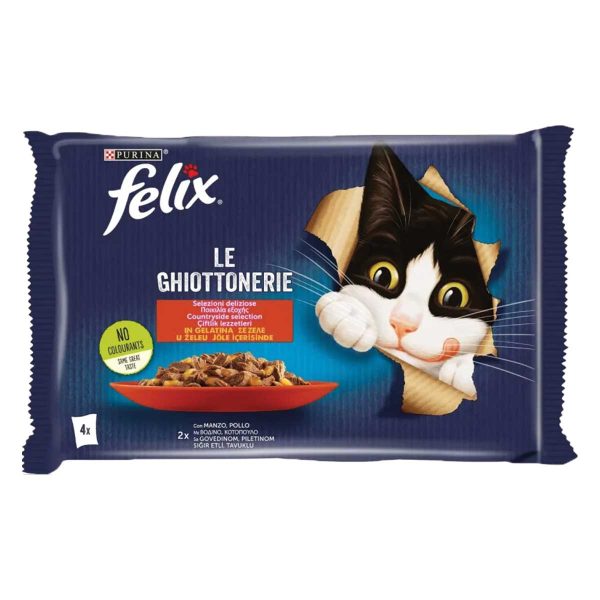 Felix Le Ghiottonerie Cat Food with Meat 4 x 85gr (με Ποικιλία Εξοχής σε Ζελέ)