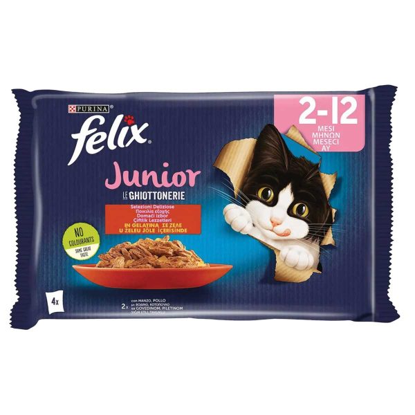 Felix Le Ghiottonerie Junior Cat Food with Beef & Chicken 4 x 85gr (με Ποικιλία Εξοχής σε Ζελέ)