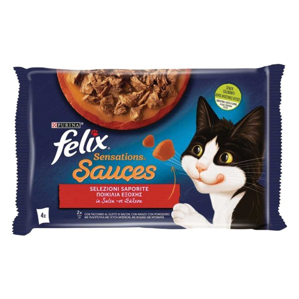 Felix Sensations Sauces Cat Food with Turkey & Beef 4 x 85gr (με Γαλοπούλα & Βοδινό)