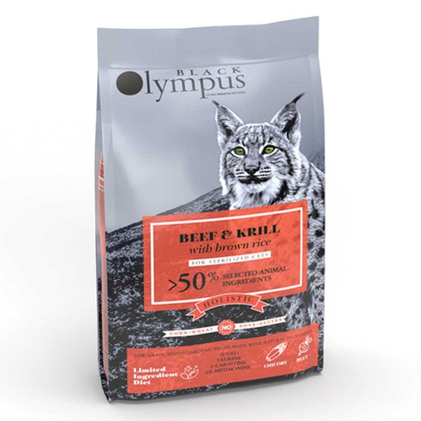 Black Olympus Low Grain Cat Sterilised Beef & Krill 8kg (Μοσχάρι - Γαρίδα Krill)