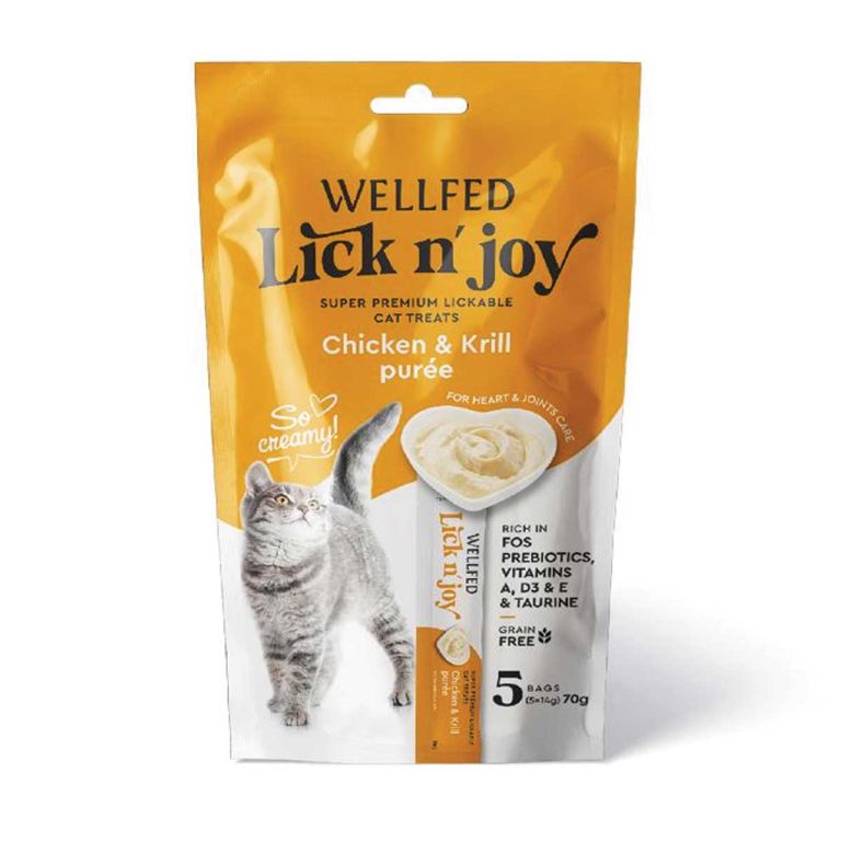 Wellfed Lick n' Joy Chicken & Krill Puree (5 x 14gr) 70gr (Κρέμα - Κοτόπουλο & Κριλ)