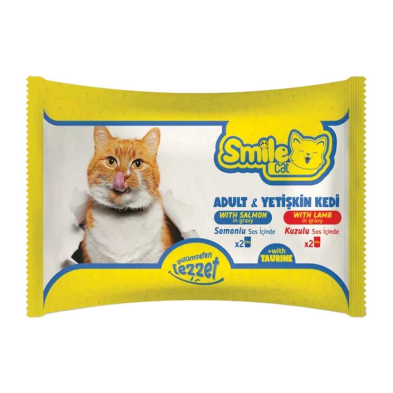 Smile Cat Adult Cat Wet Food (2 x 100gr Salmon in Gravy) & (2 x 100gr Lamb in Gravy)