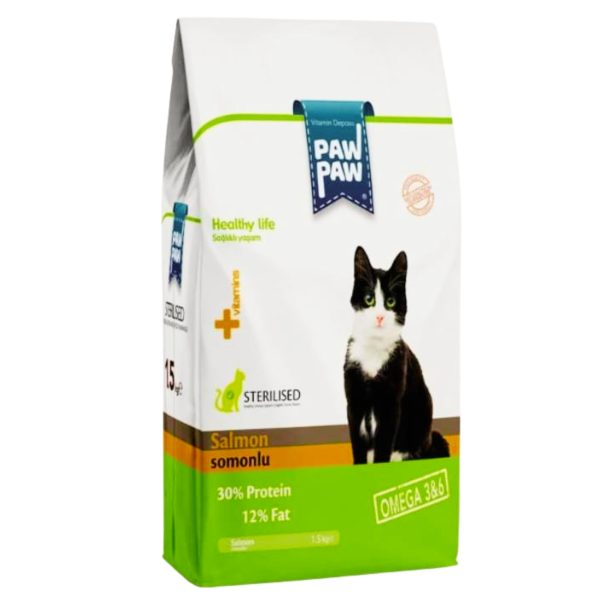 Paw Paw Adult Sterilised Cat with Salmon 15kg (Σολομός)