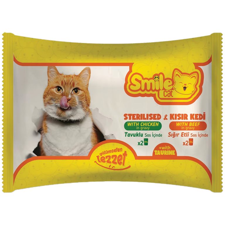 Smile Adult Cat Sterilised Wet Food (2 x 100gr Chicken in Gravy) & (2 x 100gr Beef in Gravy)