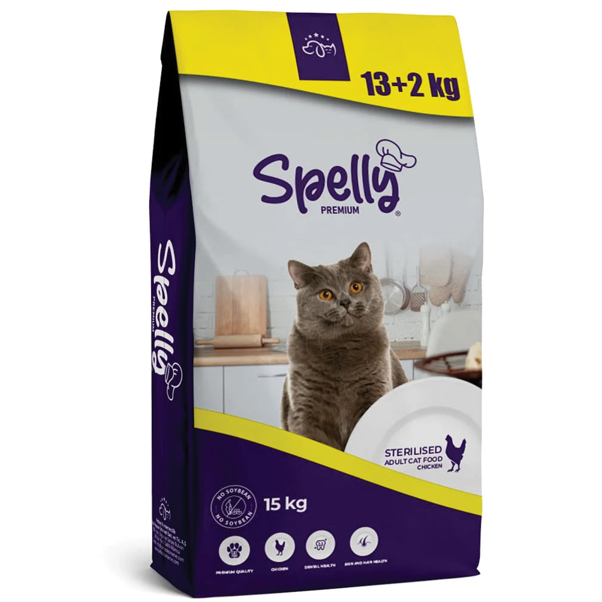 201-5347 Spelly Premium Low Grain Food for Sterilised Cat with Chicken 13+2kg Ξηρά Τροφή για Στειρωμένες Γάτες με Κοτόπουλο