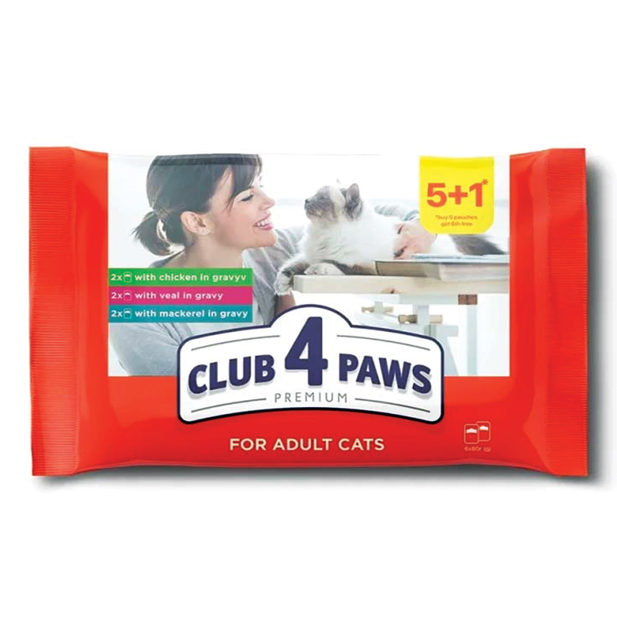 201-86C901 Club 4 Paws Premium Pouch for Adult Cat in Gravy (2 x 100gr Chicken - 2 x 100gr Veal - 2 x 100gr Mackerel)