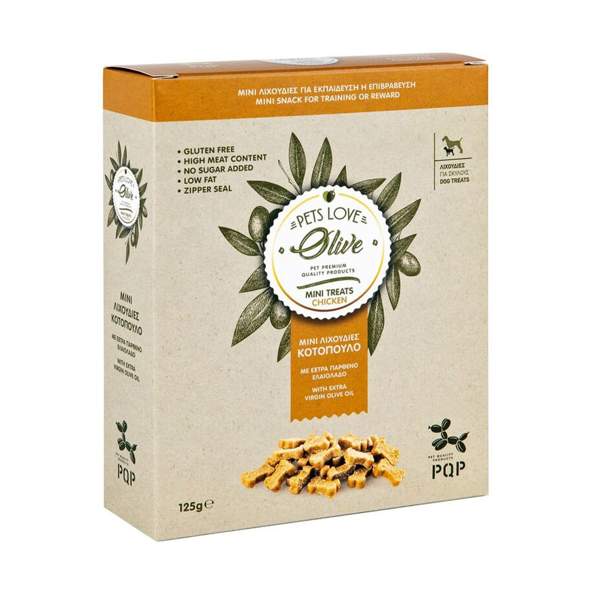 24359cda-147e-47cd-8b2f-5e28923dcd95 PQP Μίνι Λιχουδιές Κοκκαλάκι Με Γεύση Κοτόπουλο Και Έξτρα Παρθένο Ελαιόλαδο 125g - Image 1
