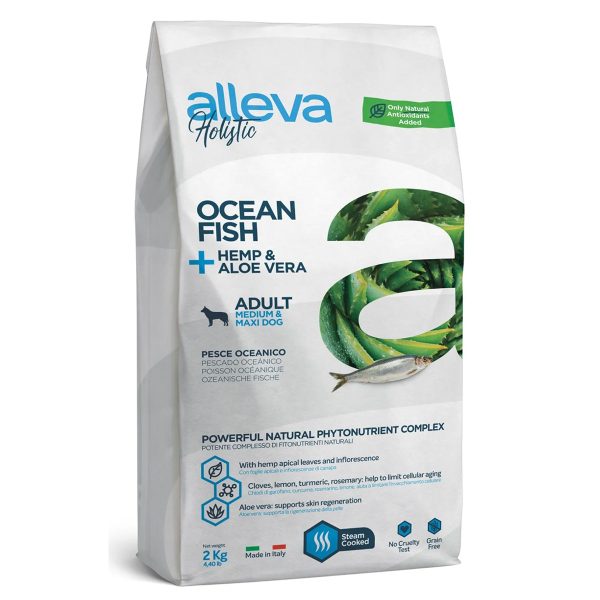 Alleva Holistic Adult Medium Maxi Ψάρι Cannabis Sativa & Aloe Vera 12kg