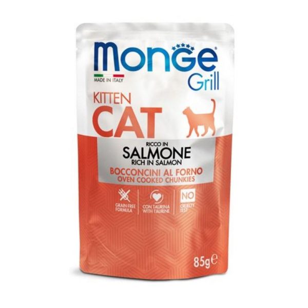 Monge Grill Cat Πλήρες Υγρή Τροφή Για Γατάκια Σολομός 85gr