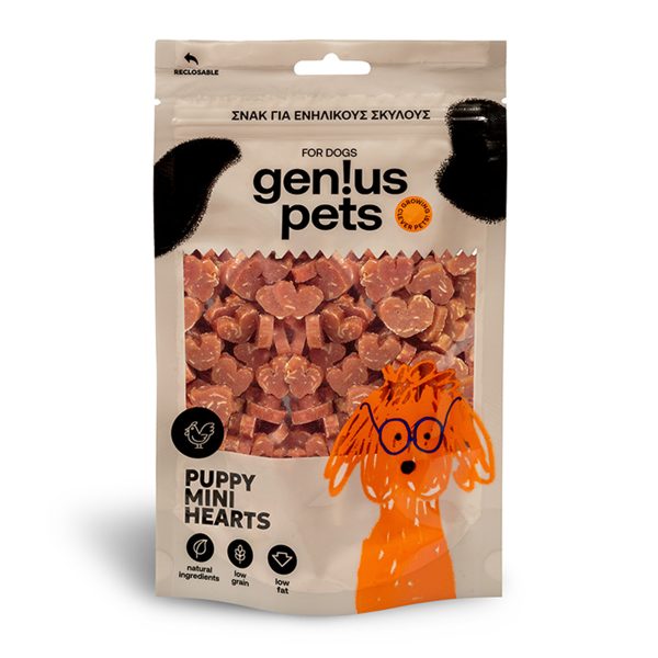 Genius Pets Puppy Mini Hearts Σνακ Για Ενήλικους Σκύλους Κοτόπουλο 100gr