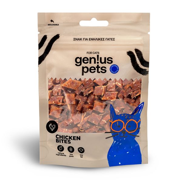 Genius Pets Chicken Bites Cat Λιχουδιές Για Γάτες Κοτόπουλο 50gr22