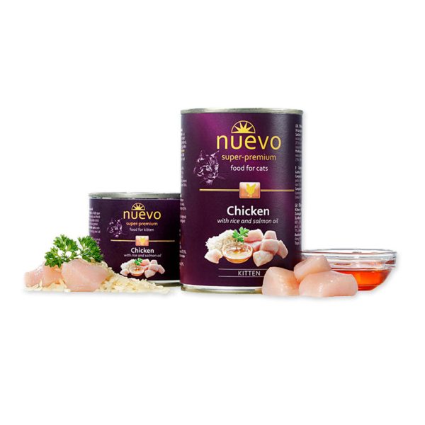 Nuevo Kitten 400gr  Κοτόπουλο, Ρύζι, Σολομέλαιο Super Premium Υγρή Τροφή Σε Κονσέρβα
