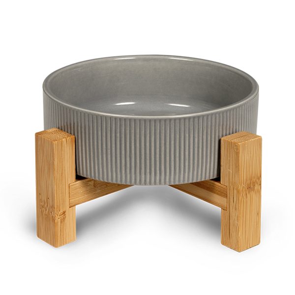 Glee Stripes Small Κεραμικό Μπολ Mε Βάση Bamboo Γκρι Για Σκύλους & Γάτες 400ml