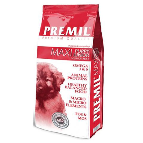 Premil Maxi Puppy Junior 15kg Ξηρά Τροφή Για Κουτάβια Και Νεαρά Σκυλιά Όλων Των Φυλών Κοτόπουλο, Χοιρινό, Βοδινό