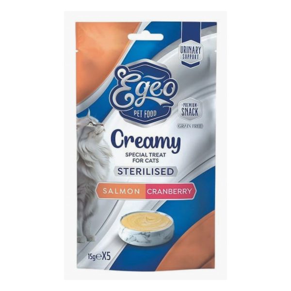 Egeo Cat Κρεμώδης λιχουδιά Για Στειρωμένες Γάτες Σολομός & Cranberry 75gr