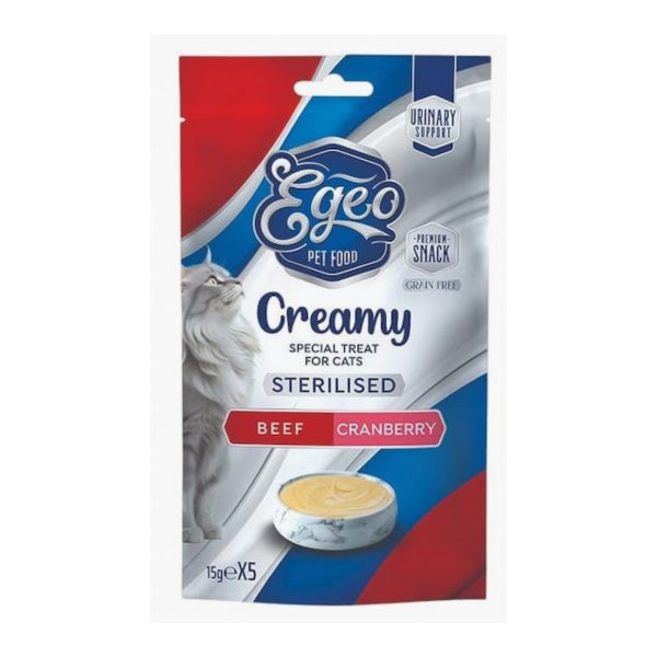 Egeo Cat Κρεμώδης λιχουδιά Για Στειρωμένες Γάτες Μοσχάρι & Cranberry 75gr