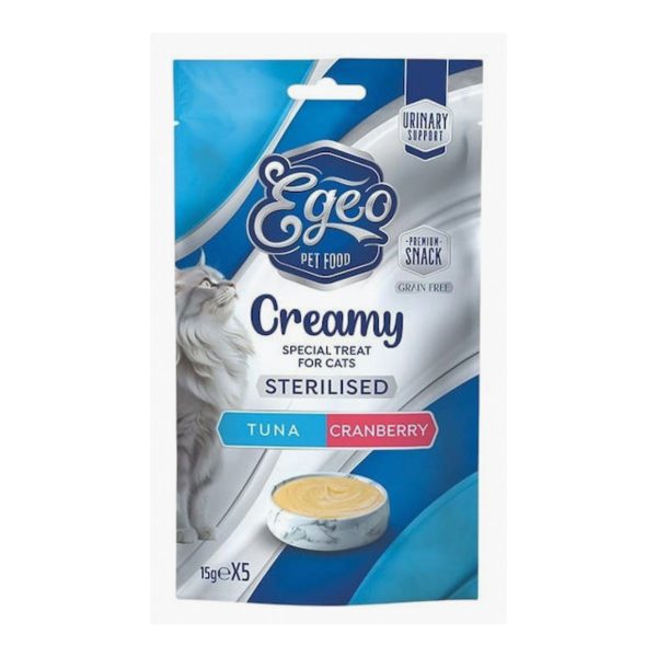 Egeo Cat Κρεμώδης λιχουδιά Για Στειρωμένες Γάτες Κοτόπουλο Τόνος & Cranberry 75gr