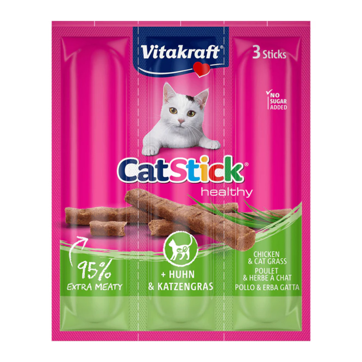 csa Vitakraft Cat Stick Healthy Σνακ Για Γάτες Κοτόπουλο Γρασίδι 3 Sticks 18gr - Image 1