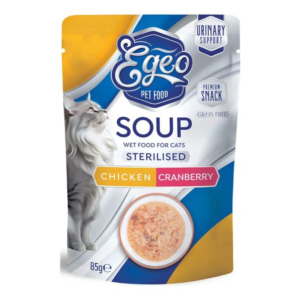Egeo Cat Soup Σούπα Για Στειρωμένες Γάτες Κοτόπουλο & Cranberry 85gr