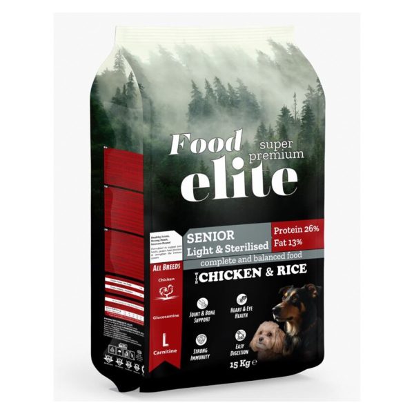Food Elite Super Premium Ξηρά Τροφή Light Για Ηλικιωμένους Και Στειρωμένους Σκύλους Κοτόπουλο, Ρύζι 15kg