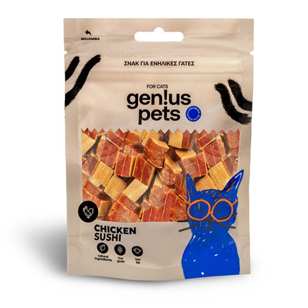 Genius Pets Chicken Shushi Cat Λιχουδιές Για Γάτες Κοτόπουλο Ψάρι 50gr