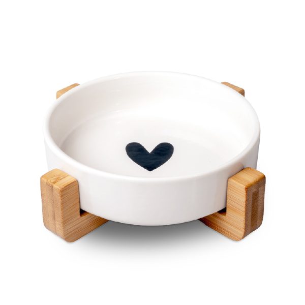 Glee Bliss Κεραμικό Μπολ Mε Βάση Bamboo Λευκό Για Σκύλους & Γάτες 300ml