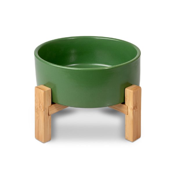 Glee Luxury Small Κεραμικό Μπολ Με Βάση Bamboo Πράσινο Για Σκύλους & Γάτες 400ml