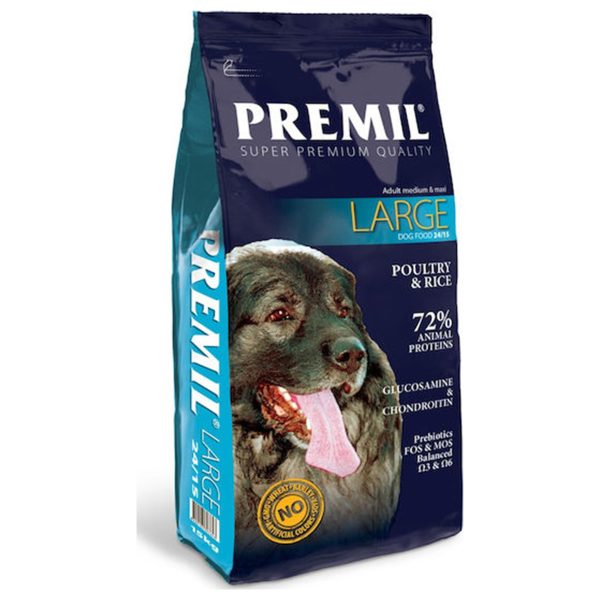 Premil Large Super Premium 15kg Ξηρά Τροφή Για Ενήλικους Σκύλους Μεσαίων Και Μεγάλων Φυλών Κοτόπουλο, Γαλοπούλα, Πάπια, Τόνος, Ρύζι