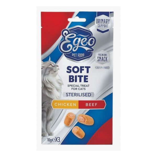 Egeo Cat Μαλακές Μπουκίτσες Για Στειρωμένες Γάτες Κοτόπουλο & Μοσχάρι 30gr