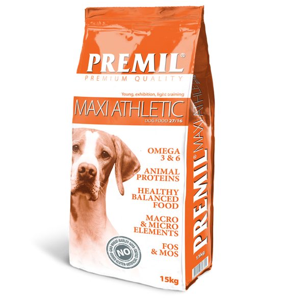 Premil Maxi Athletic 15kg Ξηρά Τροφή Για Νεαρά Και Εκθεσιακά Σκυλιά Κοτόπουλο, Χοιρινό, Βοδινό