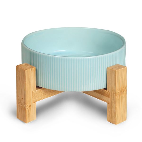 Glee Stripes Medium Κεραμικό Μπολ Mε Βάση Bamboo Γαλάζιο Για Σκύλους & Γάτες 800ml